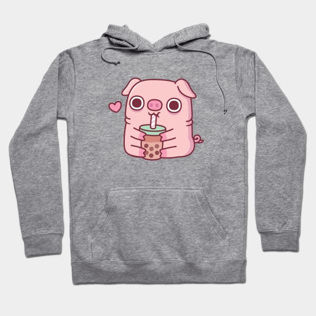 Cute Chubby Piggy Loves Drinking Bubble Tea Hoodie by rustydoodle